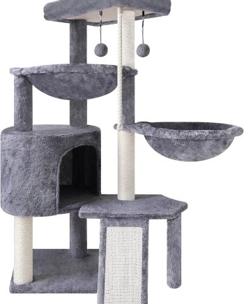 Three Layer Cat Tree with Cat Condo and Two Hammocks,Grey