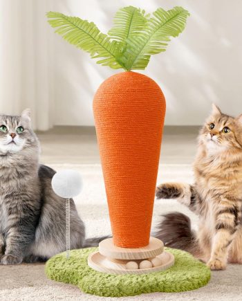 24'?? H Cat Scratching Post Carrot with Catnip, Cute Cat Scratcher Post with Durable Natural Wooden Turntable Toy, Carrot Shape Design Cat Toy Cat Tree Sisal Scratcher for Indoor Cats (Cloud Base)