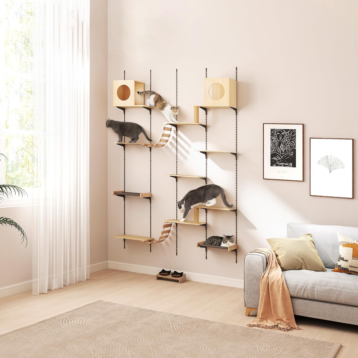 Wall-Mounted Cat Climber Furniture ?C 25-Piece Set with Cat Shelves, House, Platform, Bridge, Hammock & Scratching Board ?C DIY Indoor Playground Furniture for Cats