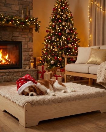 Elevated Dog Bed and Mattress with Removable Washable Cover, Egg Crate Foam, Wooden Frame, Suitable for Pet Up to 40 lbs, Naturalwood S