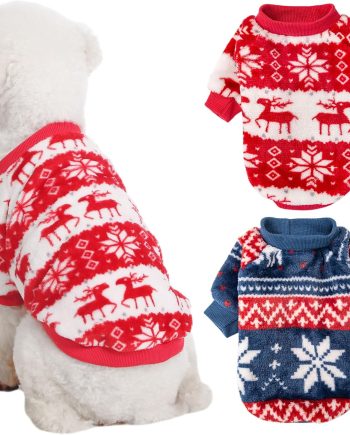 Dog Sweater, 2 Pack Dog Sweaters for Small Dogs, Dog Clothes for Small Dogs Girl Boy, Ultra Soft and Warm Puppy Sweater Dog Coat for Winter Christmas (XX-Small, Xmas Red+Xmas Blue)