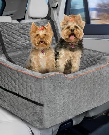 Dog Booster Seat for Larger & Medium Dogs ?C Comfortable Dog Car Bed with Washable Cover and Storage Pockets for Pets Up to 60lbs (Gray)
