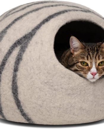 Cat Cave ?C Premium Felt Cat Bed for Indoor Cats, Handmade 100% Merino Wool (Light Grey, Medium)