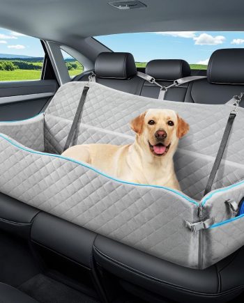 Large Dog Car Seat, Dog Car Bed for Large Dogs Under 120lbs, Dog Booster Seat with Thick Cushion and 2 Pet Safety Leashes, Detachable & Washable Pet car Bed for Backseat