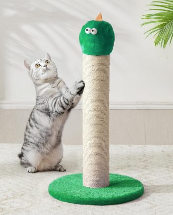 22" Cat Scratching Post, Sisal Cat Scratcher with Interactive Hanging Toy, Monster Scratch Pole for Indoor Cats, Cute Cat Scratch Post for Kittens & Large Cats, Green
