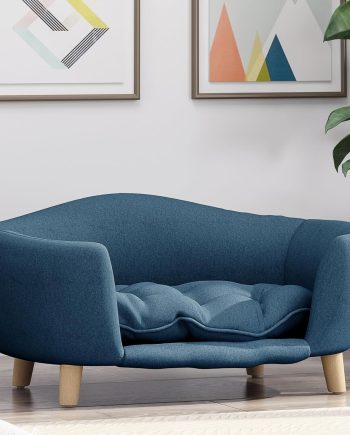 30''inch Bed Frame for Large Dogs, Modern Pet Sofa, Elevated Dog Couch Bed with Wooden Legs, Oval Small Dog Bed, Cozy Tufted Cushion Pet Furniture (Navy Blue)