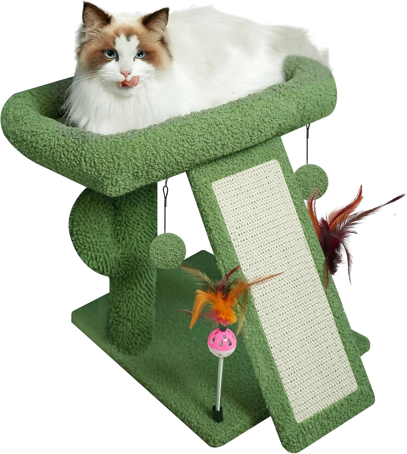 Cactus Cat Tree Tower with Cat Scratching Post for Indoor Cats,Activity Centre Climbing Tree Cat Furniture with Playful Toy Balls,Green