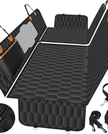 Dog Back Seat Cover, Waterproof Scratch Proof Nonslip Dog Hammock for Car, Car Seat Cover for Back Seat with Sanitary Pad Mesh & Pocket for Cars SUVs and Trucks - S, Black/Orange