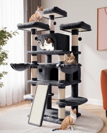 68 Inches Multi-Level Large Cat Tree for Large Kitties/Big Cat Tower with Condo/Cozy Plush ?Pussycat Perches/Sisal Scratching Posts and Hammocks/Activity Center/Dark Grey