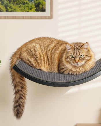 Gray Cat Wall Shelf with Grey Sisal Mat, Curved Cat Bed for Scratching and Resting, Wall Mounted Hammock for Large Cats