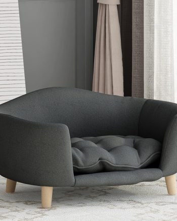 30''inch Bed Frame for Large Dogs, Modern Pet Sofa, Elevated Dog Couch Bed with Wooden Legs, Oval Small Dog Bed, Cozy Tufted Cushion Pet Furniture (Dark Gray)