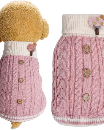 Dog Sweater Turtleneck Knitwear Doggie Pullover Sweater Doggy Winter Coat Warm Pet Clothes Puppy Holiday Clothing Buttons Knitted Outfits for Small Cats Dogs Cold Weather (Medium)