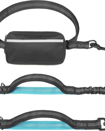 Hands Free Dog Leash with Zipper Pouch, Dual Padded Handles and Durable Bungee for Walking, Jogging and Running Your Dog (Large, 25-120 lbs, Black)