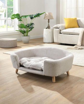 Orthopedic Dog Bed, Elevated Dog Sofa Bed for Small Dog, Supportive Foam Pet Couch Bed with Wooden Legs, Modern Pet Sofa Bed, Light Beige