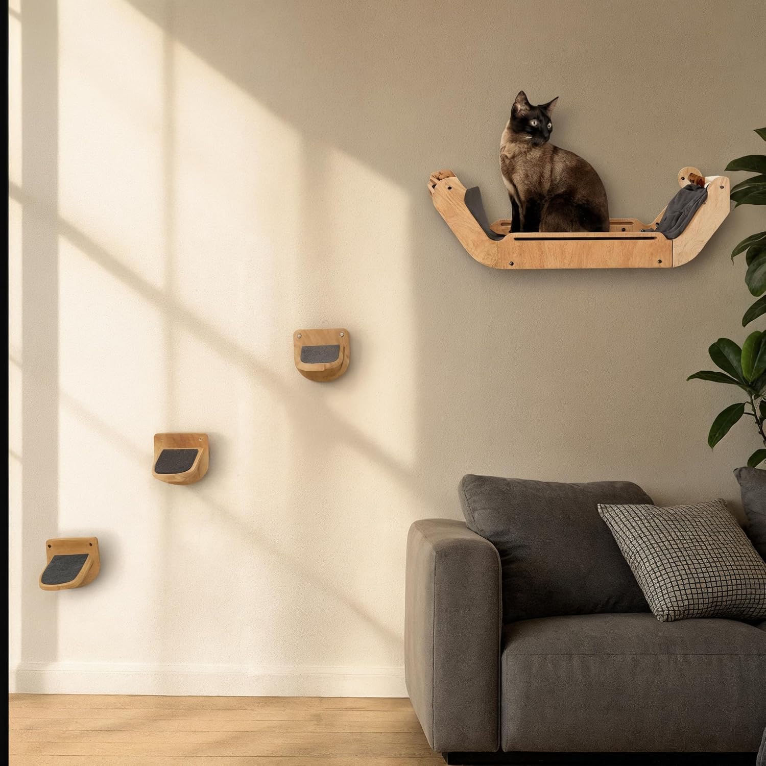 Cat Wall Shelves with 3 Steps - Wall Mounted Cat Furniture for Climbing and Lounging -Set of 3 Indoor perches by